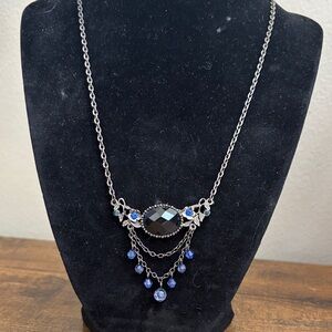 1928 Silver-Tone Black and Blue Draped Pendant Necklace